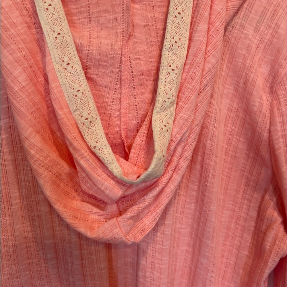 NWOT Kori America Peach Lace Coastal Cottagecore Hooded Asymmetrical Top - Picture 9 of 14